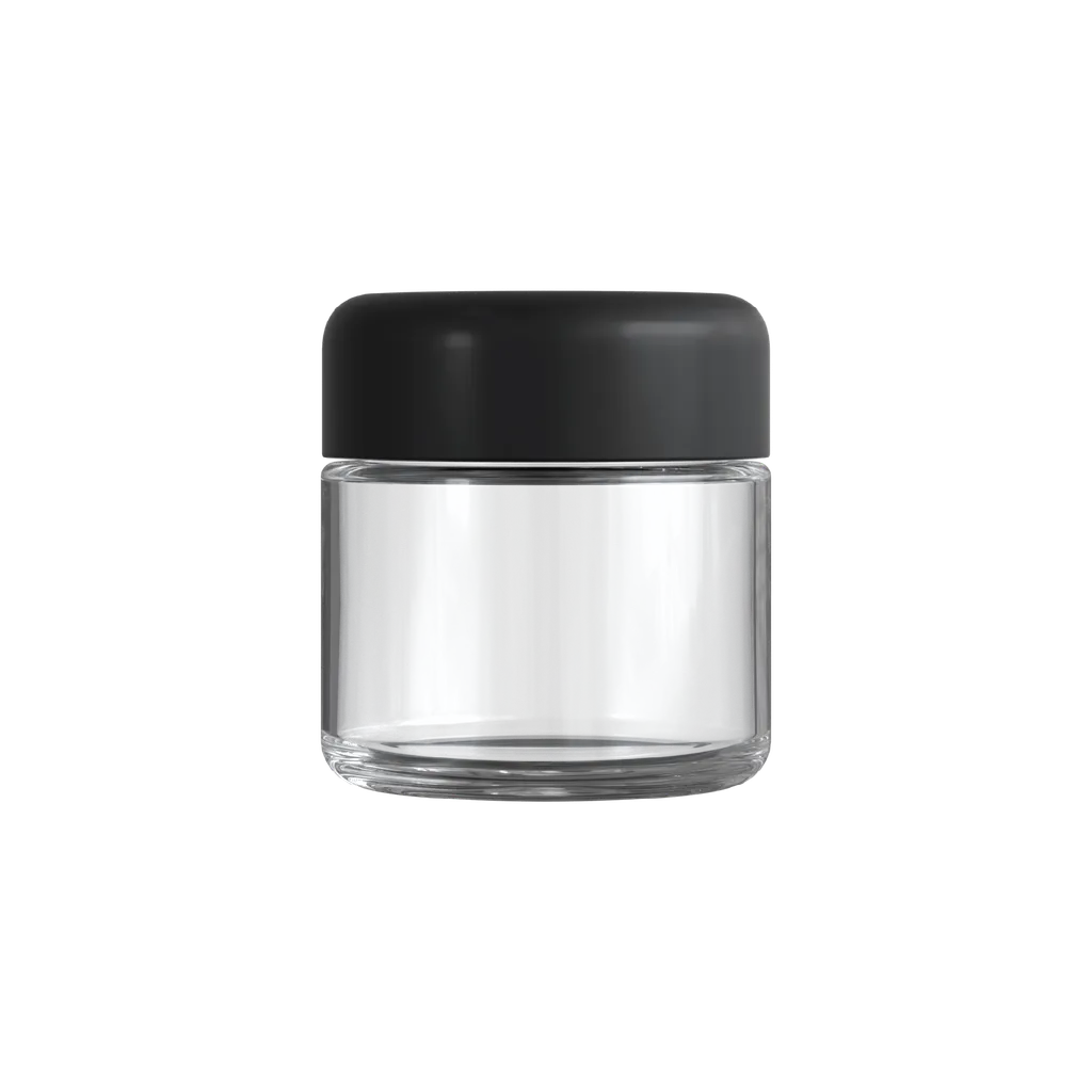 2 Oz Child Resistant Clear C-Class Jar with Plastic Matte Black Lid