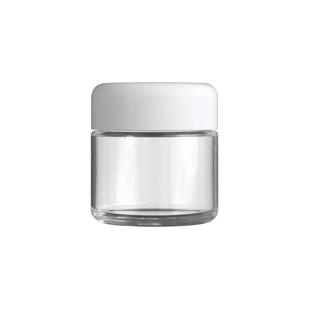 2 Oz Child Resistant Clear C-Class Jar with Plastic Matte White Lid