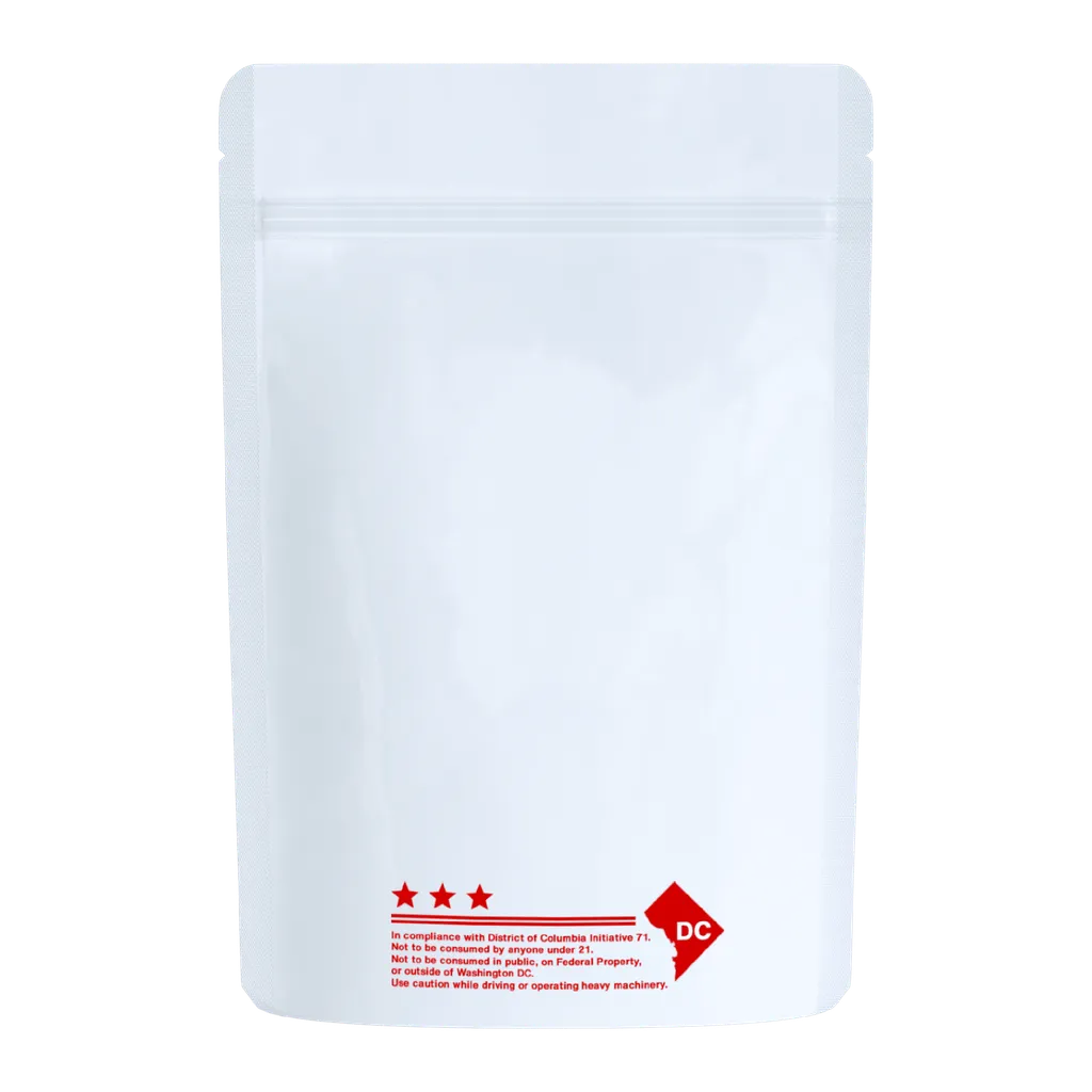 1 Ounce Glossy White/Clear DC Code Smell Proof Mylar Bags
