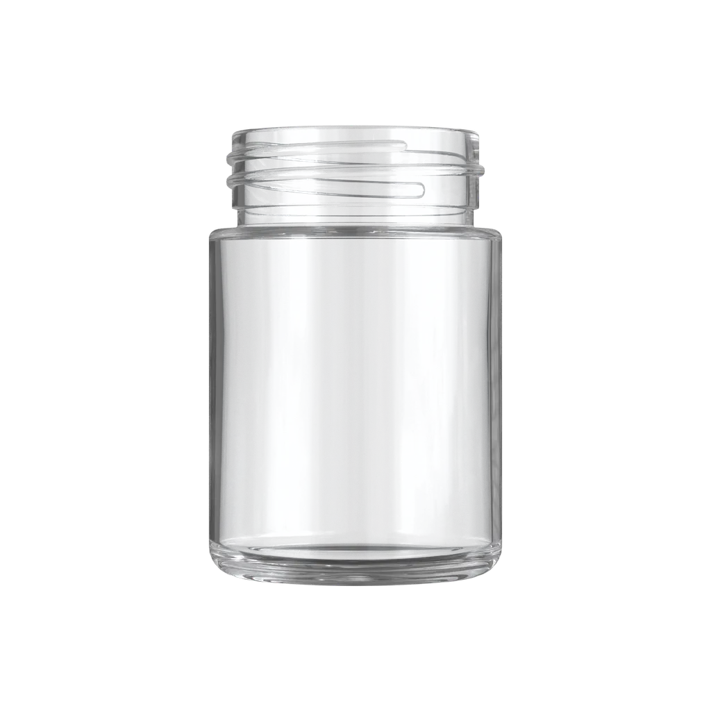 4 Oz Clear Glass Child Resistant C-Class Jar with Plastic Matte Black Lid