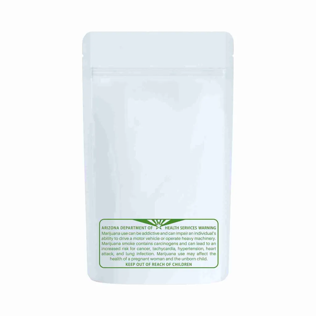 1/4th Ounce Glossy White/Clear AZ Recreational print Smell Proof Mylar Bags