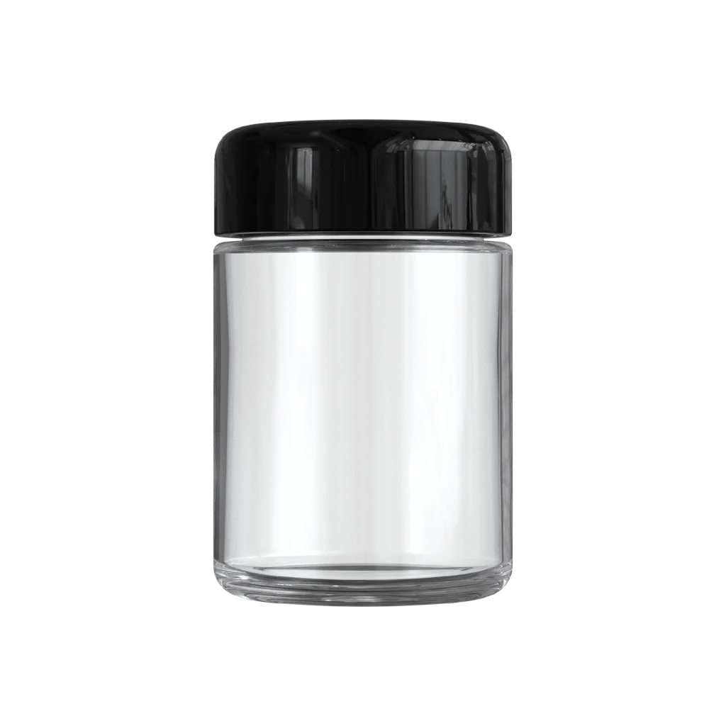 4 Oz Clear Glass Child Resistant C-Class Jar with Plastic Glossy Black Lid