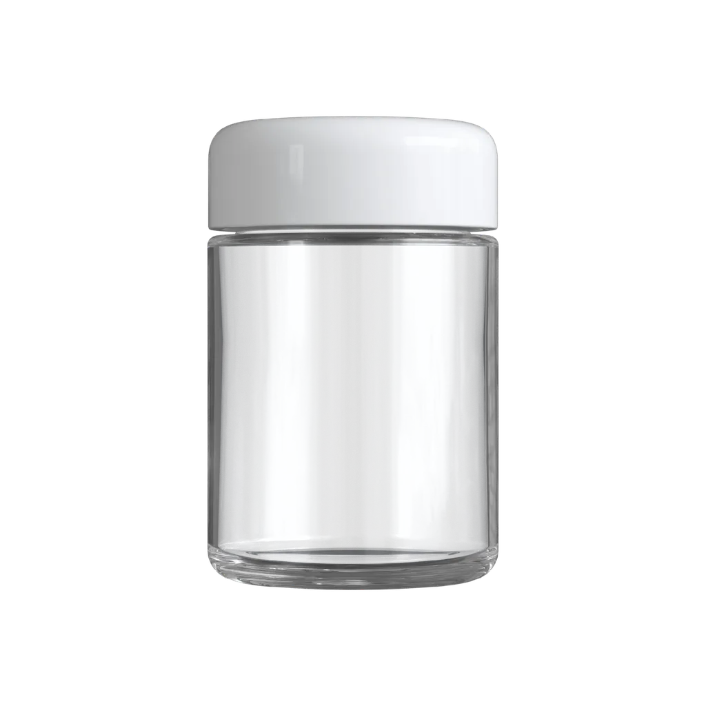 4 Oz Clear Glass Child Resistant C-Class Jar with Plastic Glossy White Lid