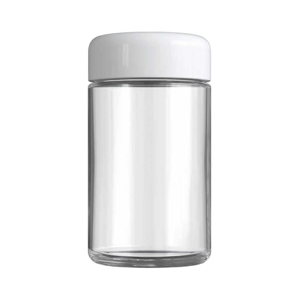 5 Oz Clear Glass Child Resistant C-Class Jar with Plastic Glossy White Lid