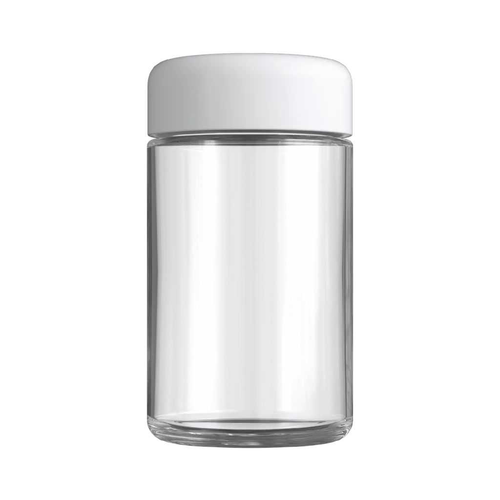 5 Oz Clear Glass Child Resistant C-Class Jar with Plastic Matte White Lid