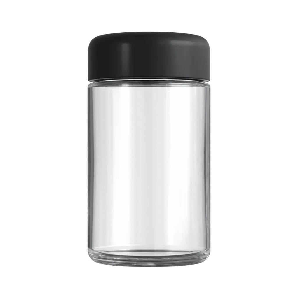 5 Oz Clear Glass Child Resistant C-Class Jar with Plastic Matte Black Lid