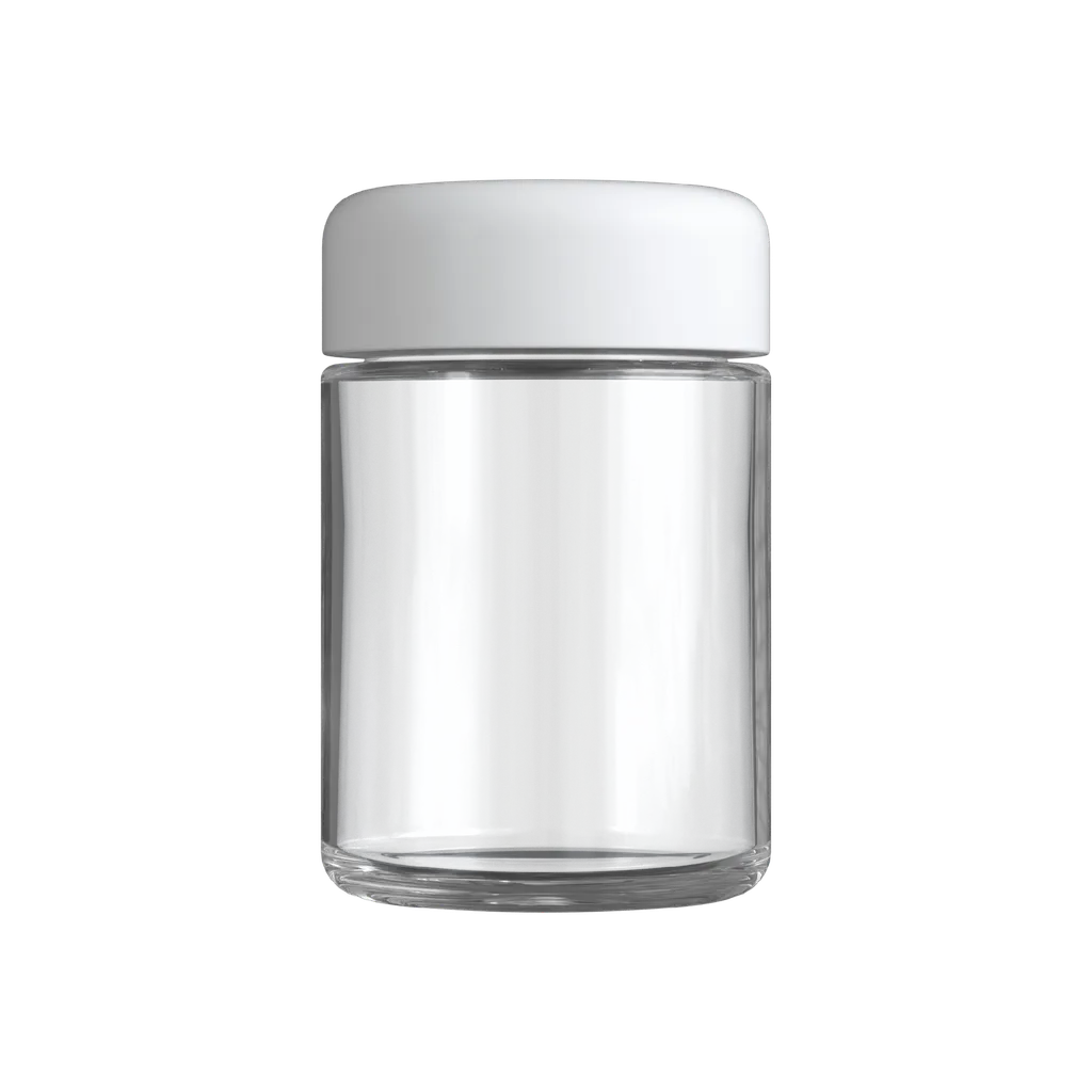 4 Oz Clear Glass Child Resistant C-Class Jar with Plastic Matte White Lid
