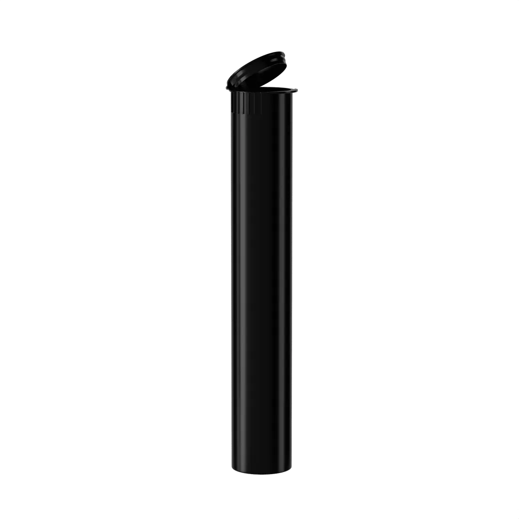 (116mm) Child Resistant Pop Top Pre-Roll Tubes - Solid Black