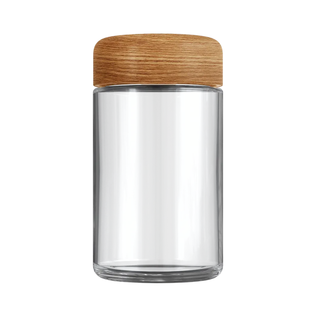 5 Oz Clear Glass Child Resistant C-Class Jar with Plastic Wood Finish Lid (copy)