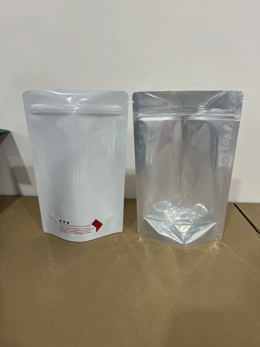 1/2 Ounce Glossy White/Clear DC Best Practice Smell Proof Mylar Bags 