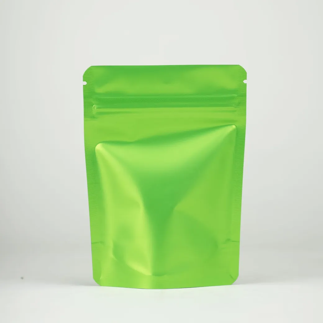 1/8th Ounce Matte Solid Green Smell Proof Mylar Bags