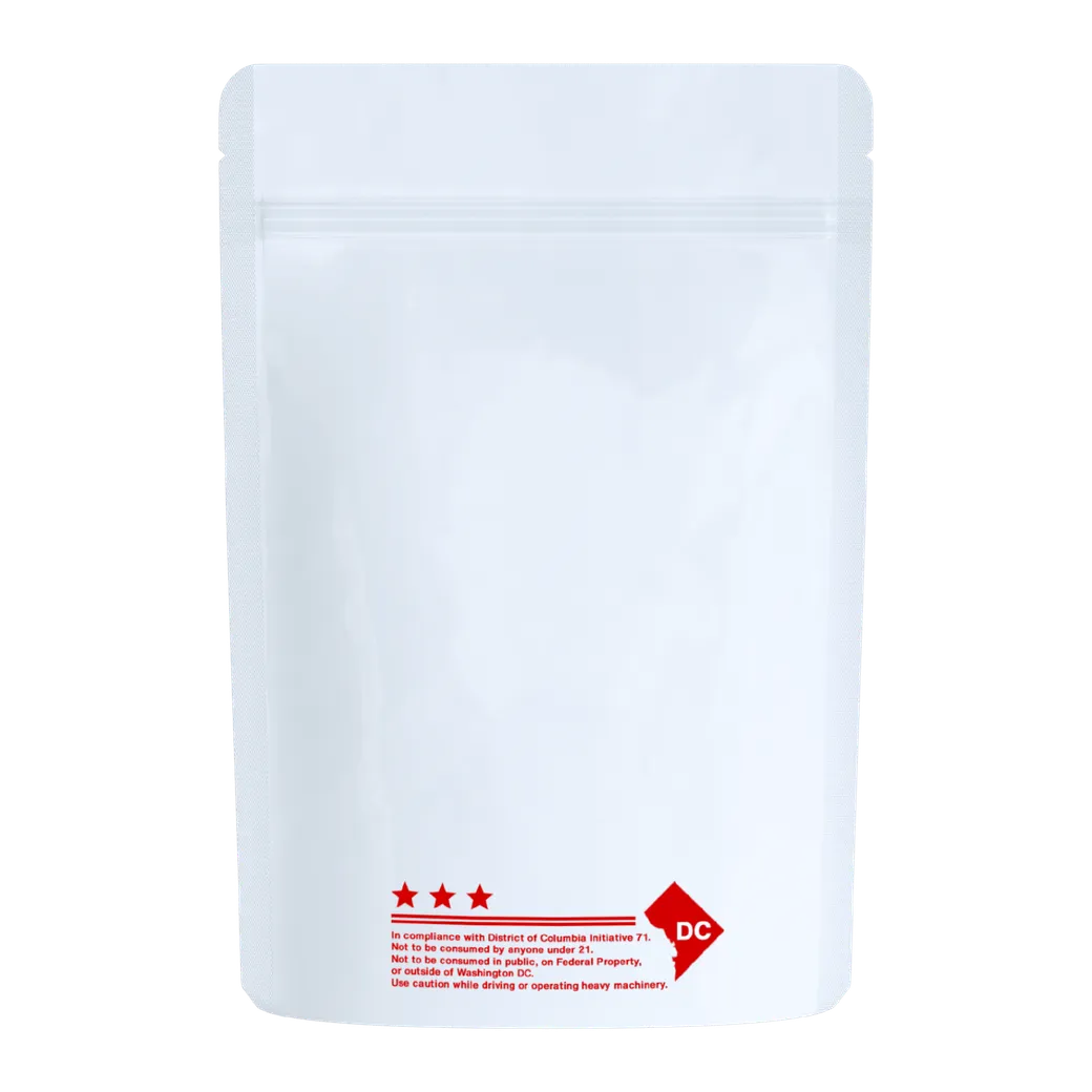 1 Ounce Glossy White/Clear DC Code Smell Proof Mylar Bags