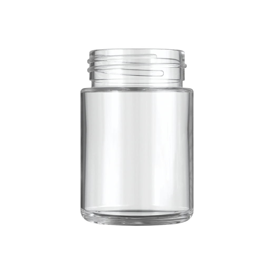 4 Oz Clear Glass Child Resistant C-Class Jar with Plastic Matte Black Lid
