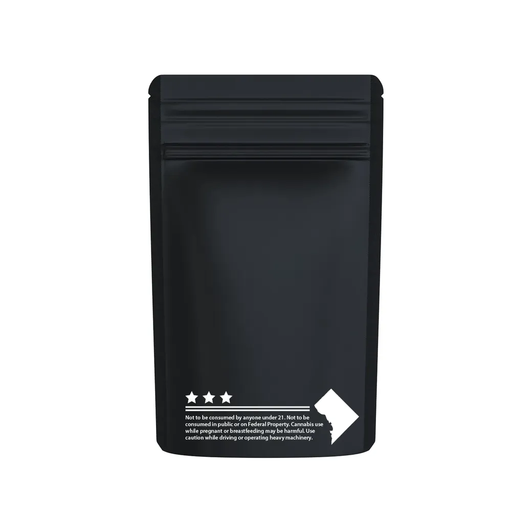 1/8th Ounce Matte Black/Clear DC Best Practice Smell Proof Mylar Bags 