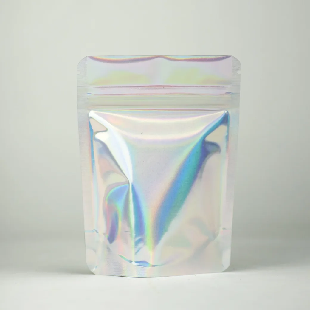 1/8th Ounce Holographic Smell Proof Mylar Bags with Clear Back