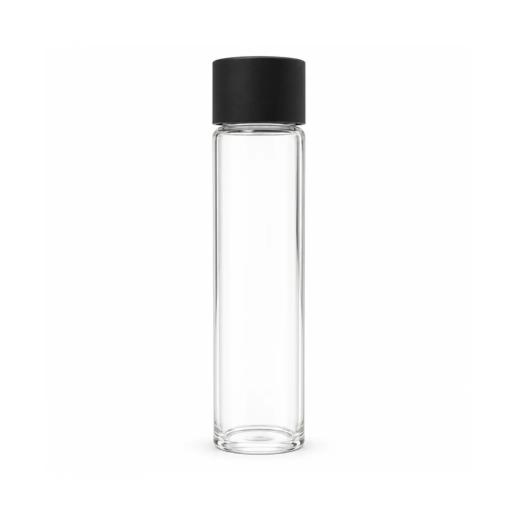 118mm Glass Pre-Roll Tube with 18mm wide opening & Round Black Child Resistant Lid - Clear Glass (UPS ship) 