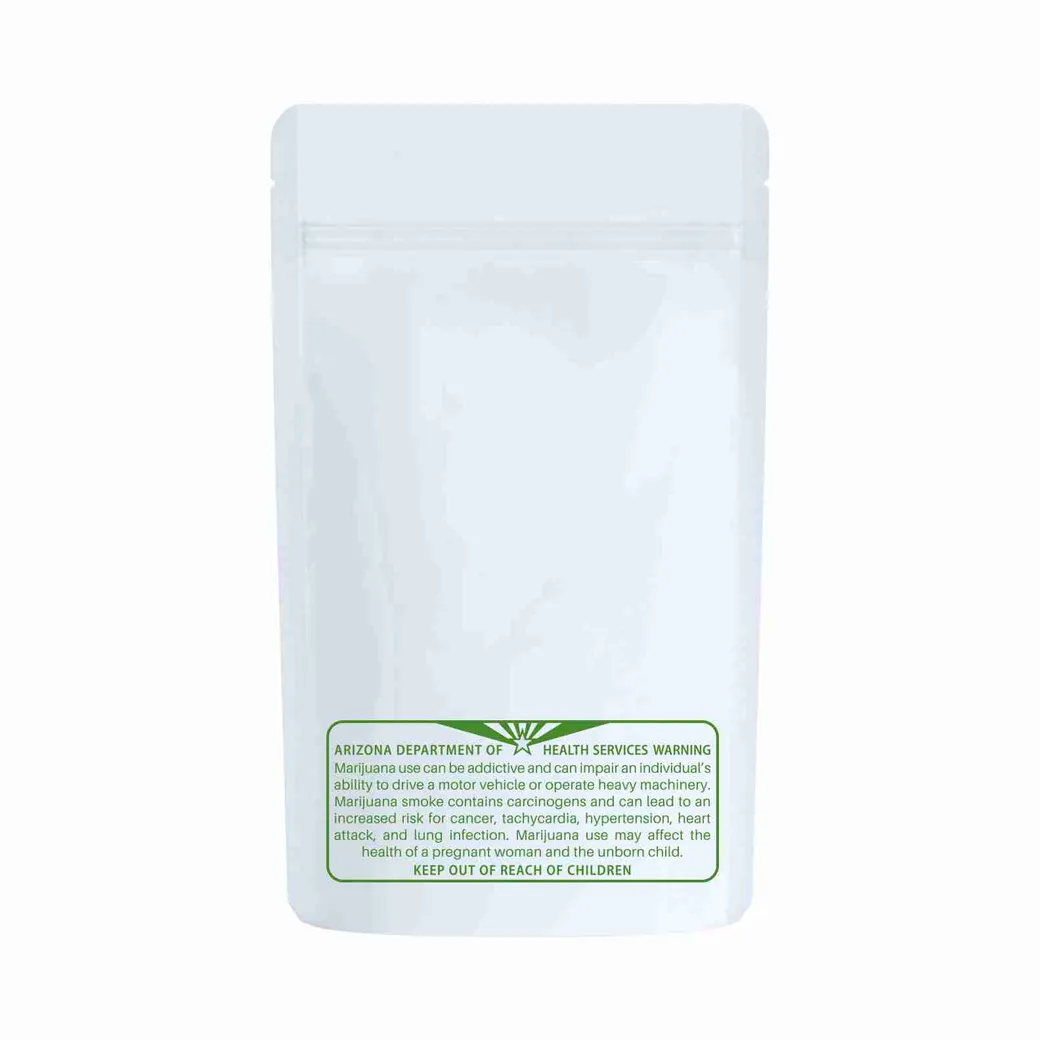 1/4th Ounce Glossy White/Clear AZ Recreational print Smell Proof Mylar Bags