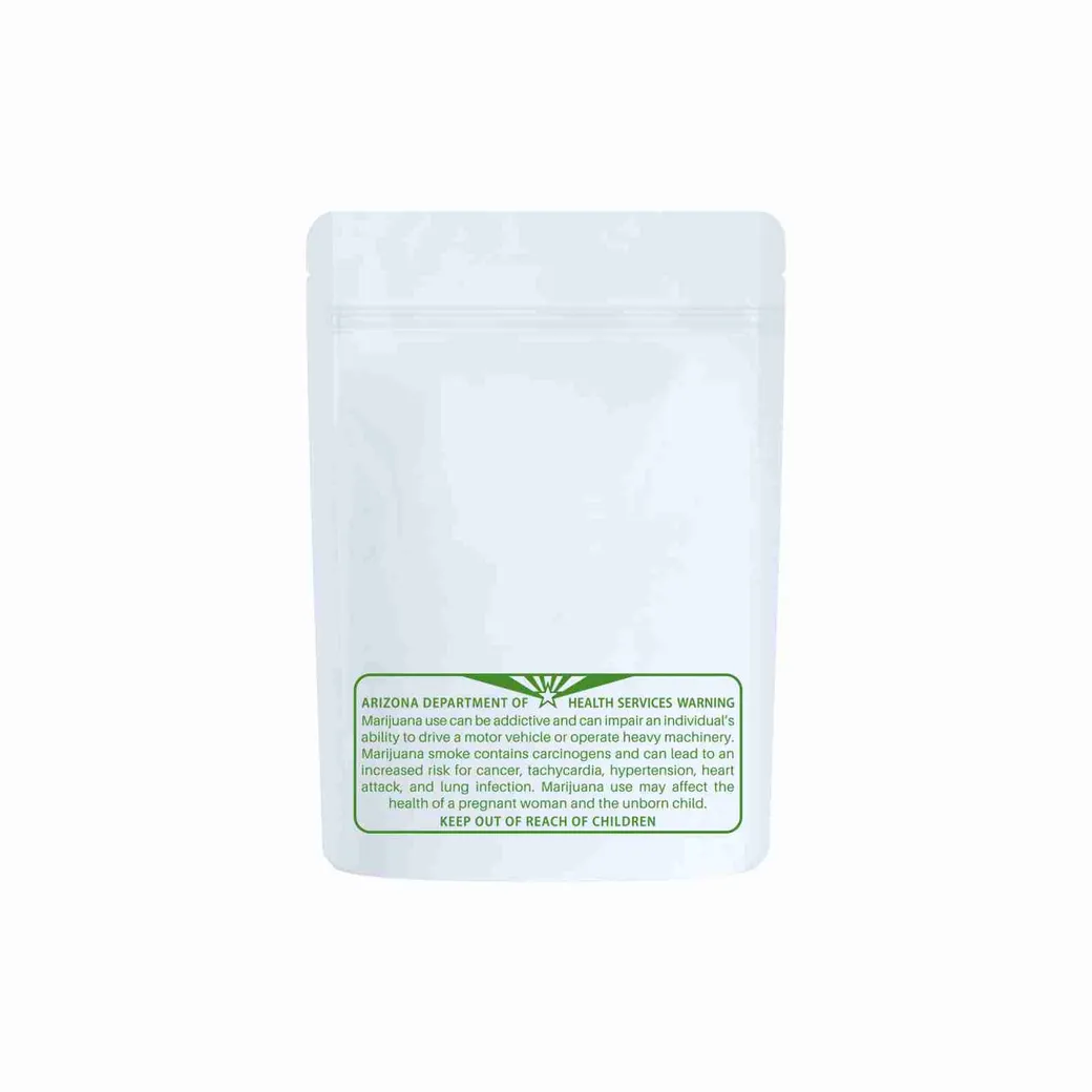 1/8th Ounce Glossy White/Clear AZ Recreational print Smell Proof Mylar Bags