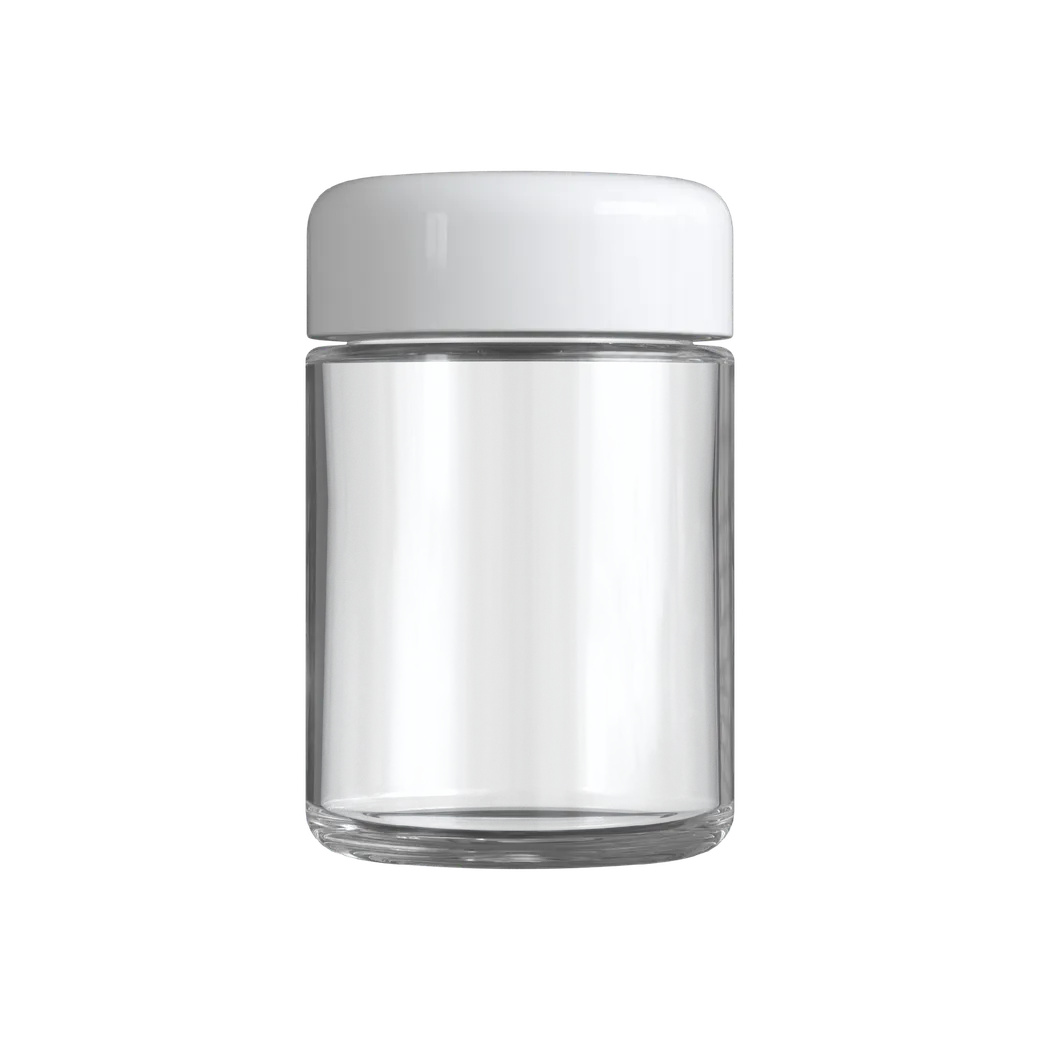4 Oz Clear Glass Child Resistant C-Class Jar with Plastic Glossy White Lid