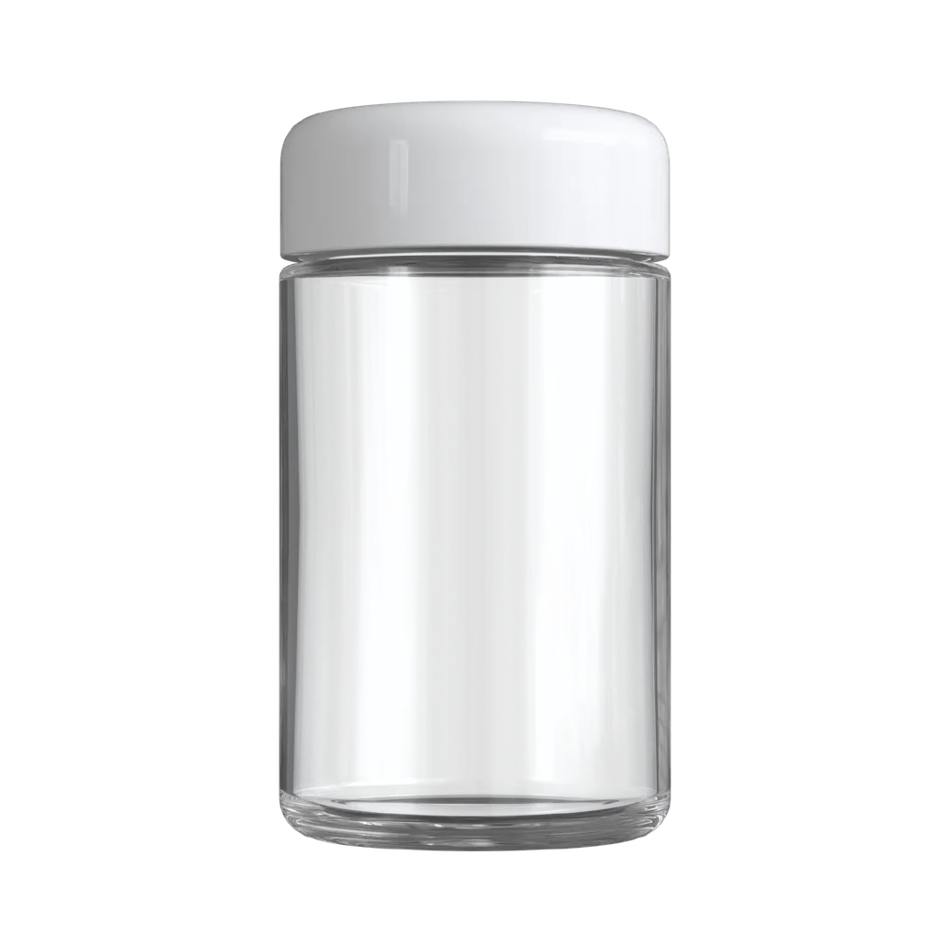 5 Oz Clear Glass Child Resistant C-Class Jar with Plastic Glossy White Lid