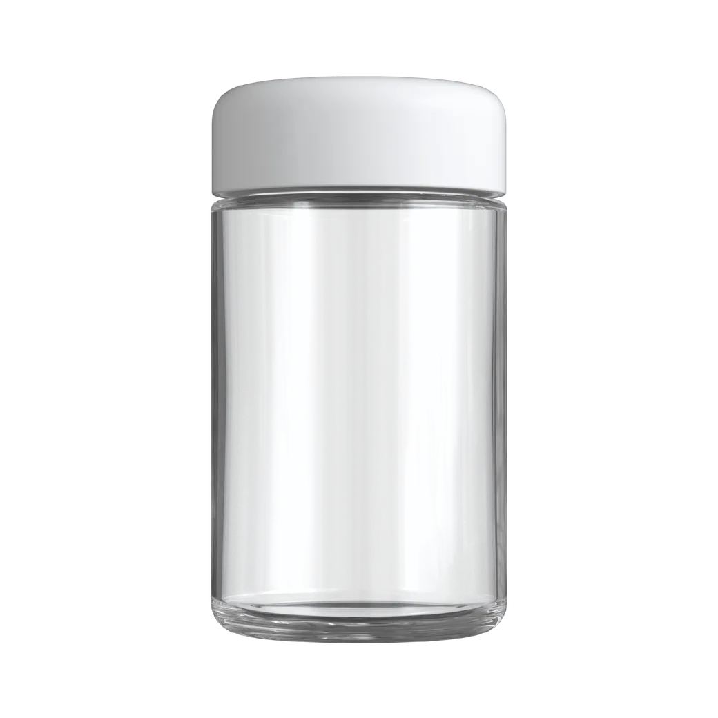 5 Oz Clear Glass Child Resistant C-Class Jar with Plastic Matte White Lid