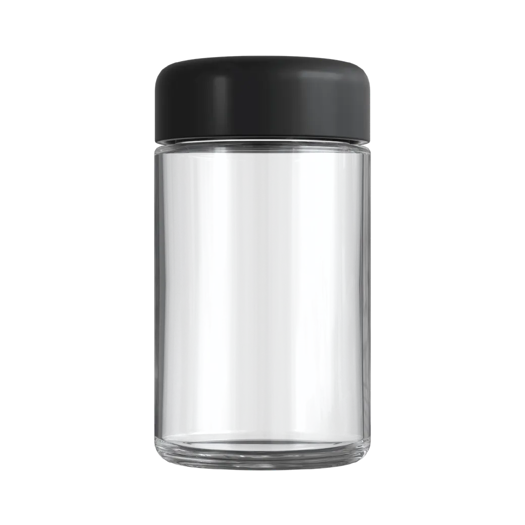 5 Oz Clear Glass Child Resistant C-Class Jar with Plastic Matte Black Lid