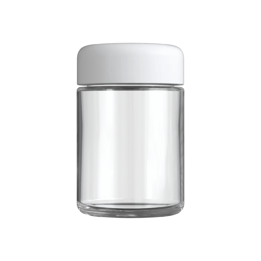4 Oz Clear Glass Child Resistant C-Class Jar with Plastic Matte White Lid