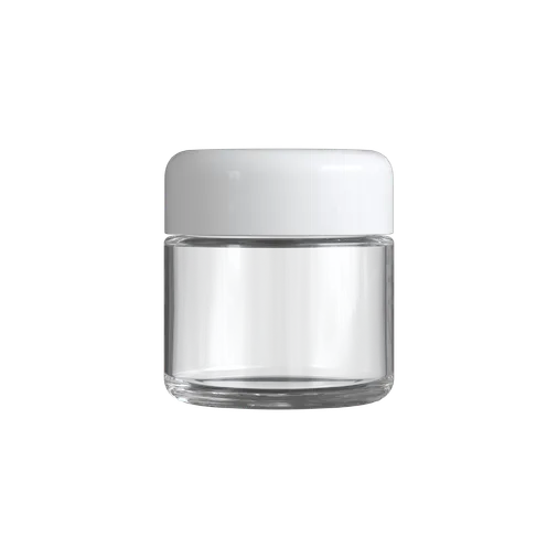 2 Oz Child Resistant Clear Glass C-Class Jar with Plastic Shiny White Lid