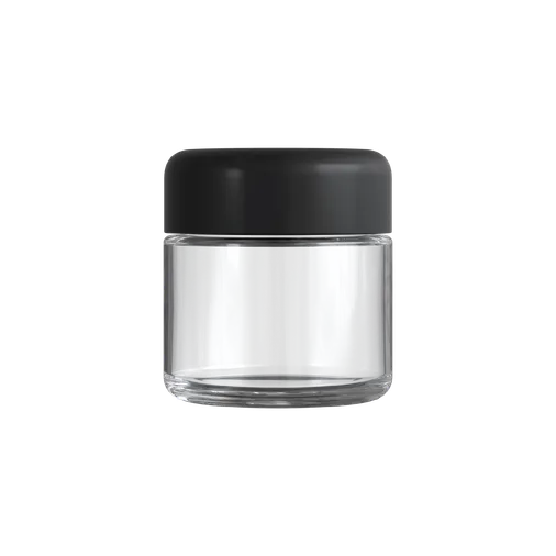 2 Oz Child Resistant Clear C-Class Jar with Plastic Matte Black Lid